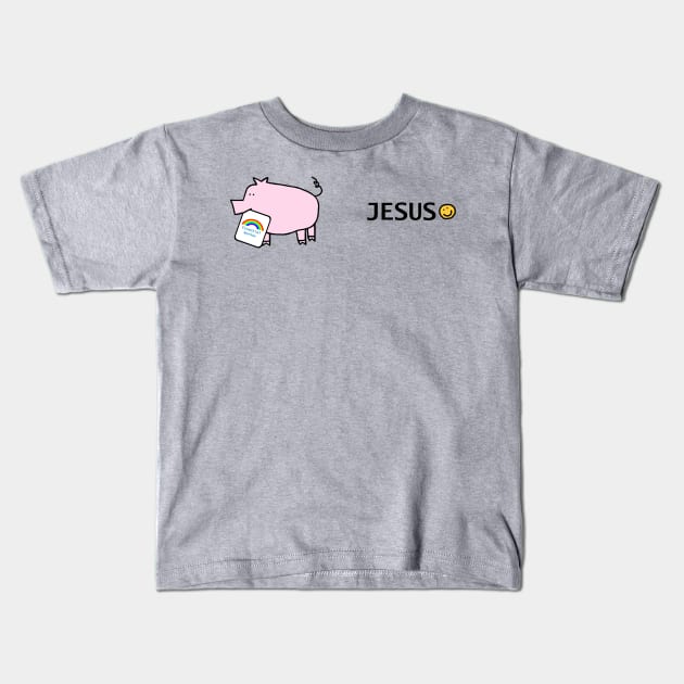 Jesus and Pink Pig Essential Worker Rainbow Kids T-Shirt by ellenhenryart